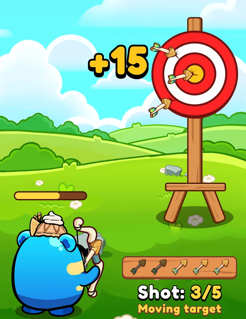 Blue PALZ shooting arrows at a target in the game